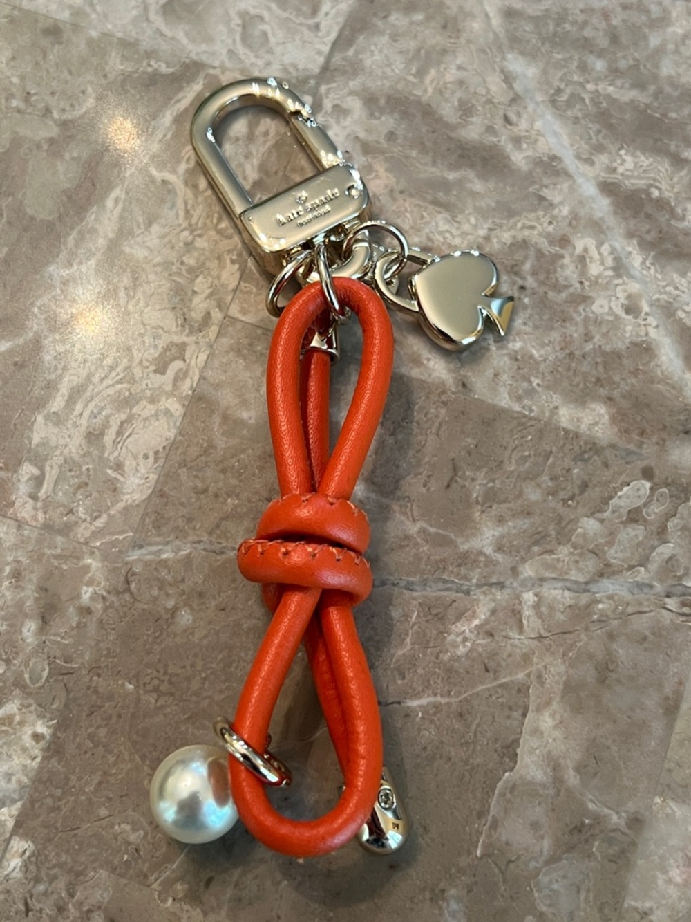 kate spade Orange Leather Knot Key Charm with Pearl and Spade charm only - Picture 3 of 10